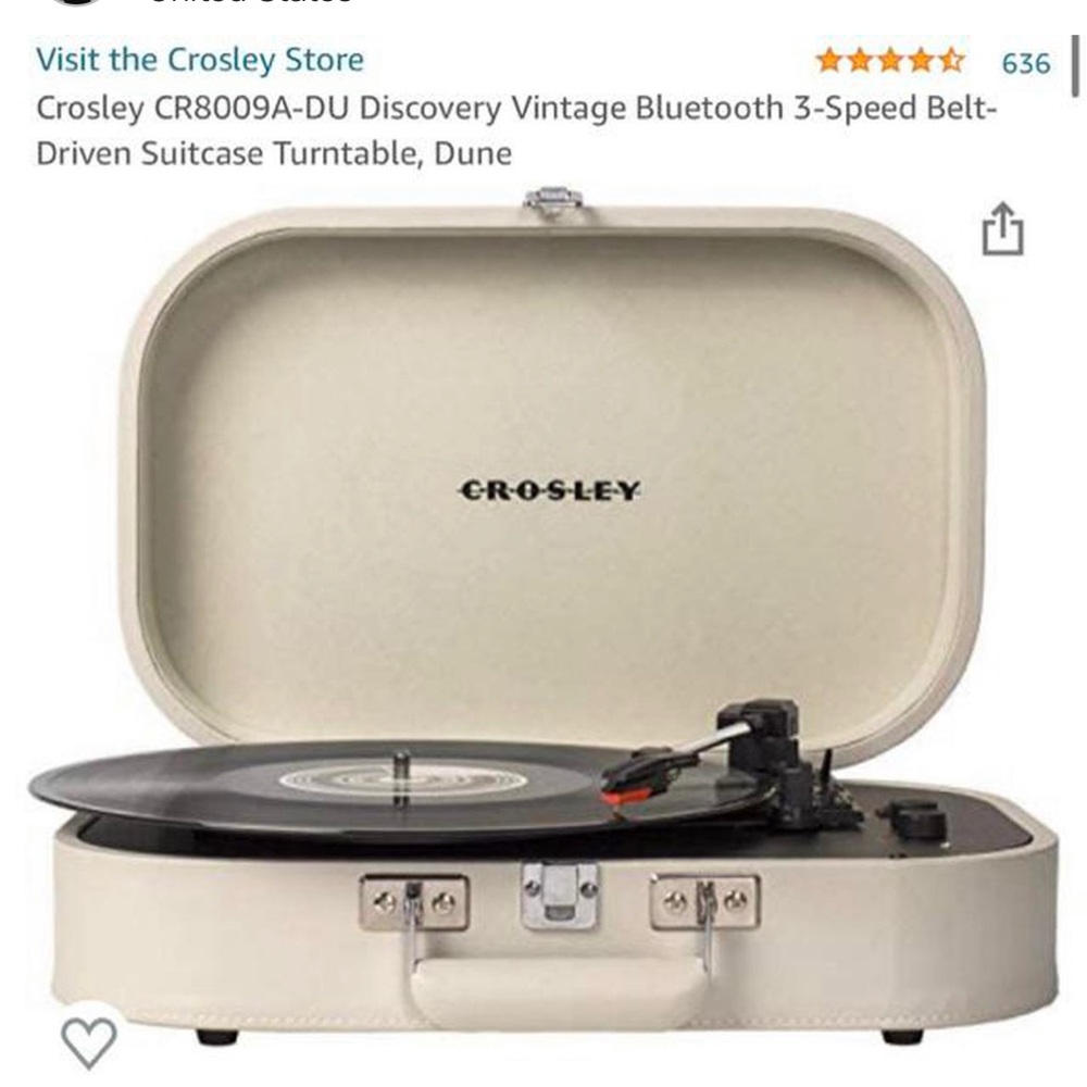 Crosley vintage suitcase record player in “dune”